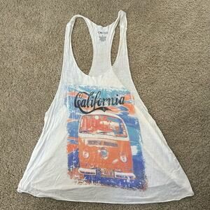 On Fire California Van Graphic Tank Top - White and Blue
